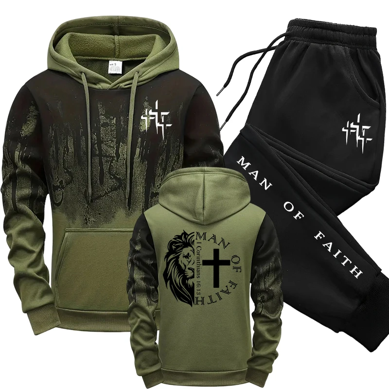Winter Clothing For Men - Man of Faith Pattern Herenset Sweatshirt